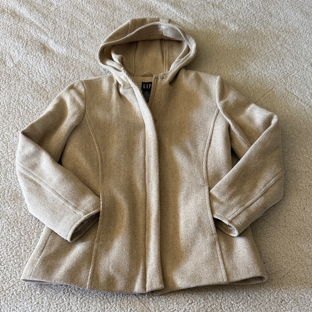 GAP Women's Recycled Wool Blend Tan Hooded Utility Jacket XS